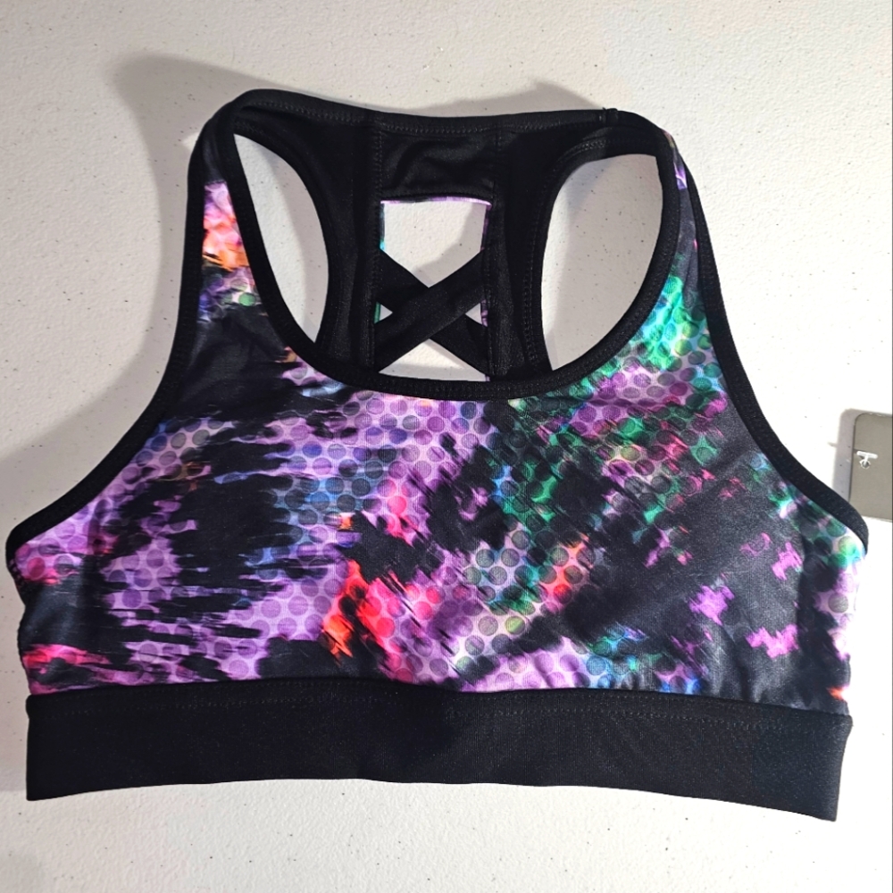 Energy Zone Garden Party Sports Bra Racerback Multicolor Removable Pads S NWT